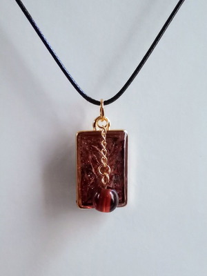 Handmade necklace new, brown and gold tones with waxed cord