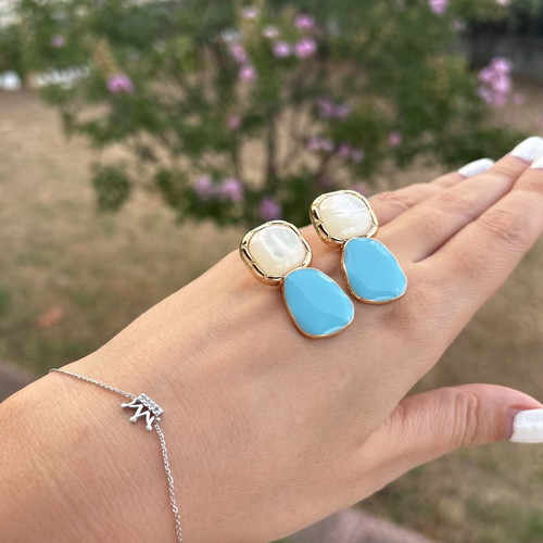 Earrings new with blue and white design