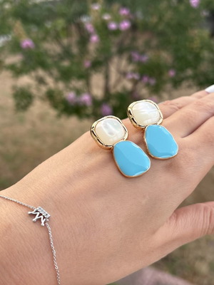 Earrings new with blue and white design