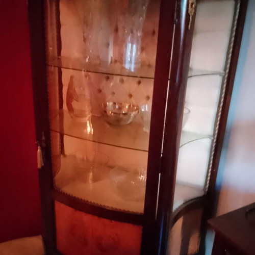 Display cabinet like new made of olive wood and oak with brass details