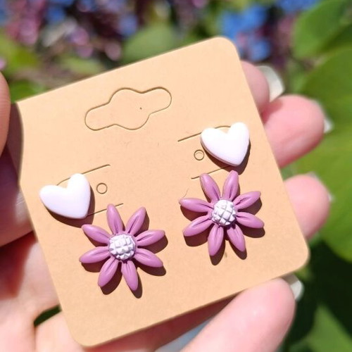 Handmade earrings new, purple, set of 2 pairs polymer clay
