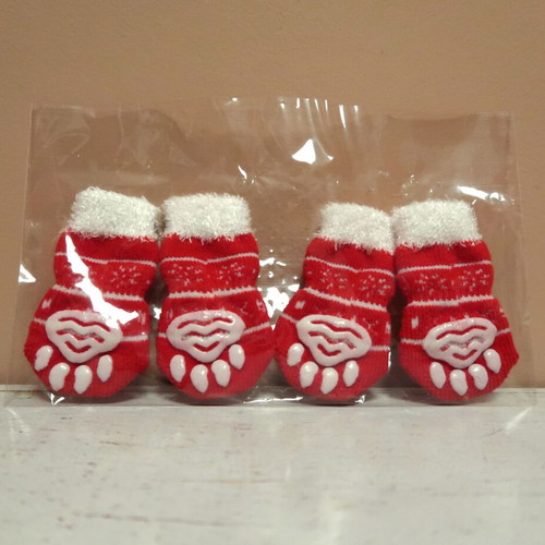 Socks for small dogs or cats new, Christmas red with anti-slip pads