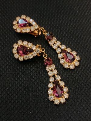 Faux Bijoux Clip-On Earrings like new, purple and gold
