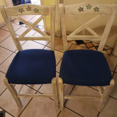 Venezia wooden dining chairs set of 4 used, navy blue fabric