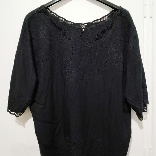 Vintage women's black blouse with embroidery used