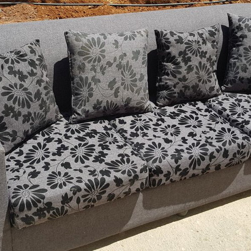 Three-Seater Sofa Grey and Black Fabric like new
