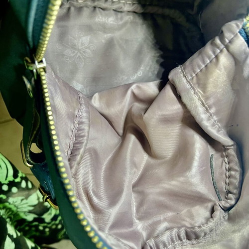 Mini backpack dark green petrol used, washed leather