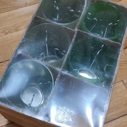 Glass tealight lanterns new, pack of 5, light green and pale yellow