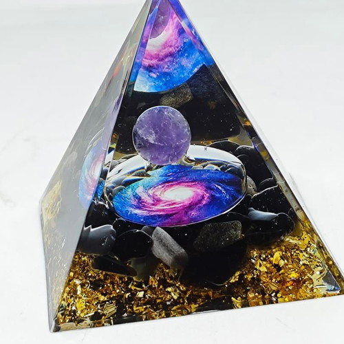 Orgonite Pyramid with Amethyst and Galaxy Design like new