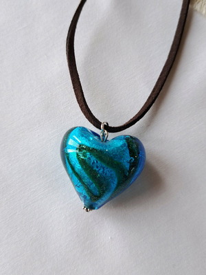 Murano necklace handmade, blue glass heart made to order