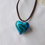 Murano necklace handmade, blue glass heart made to order