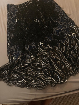 Jonathan Simkhai black skirt with sequins and lace, floral design