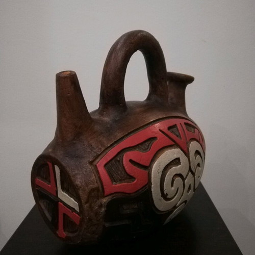 Traditional decorative ceramic vessel like new, double spout