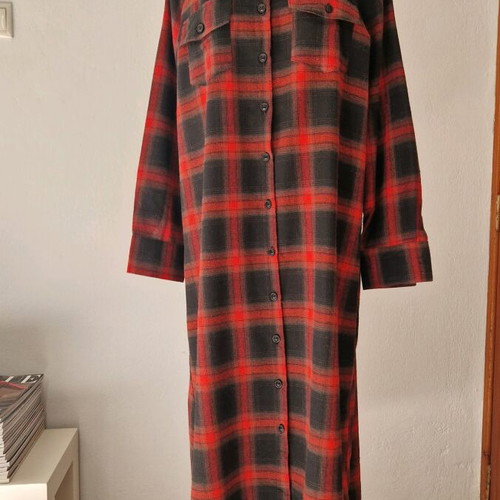 Shein checked shirt dress like new, maxi, gray and red