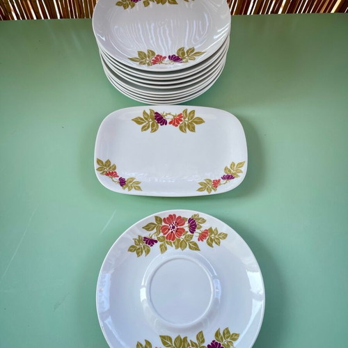Vintage plates and platter with appetizer stand Ionia used, set of 12 pieces