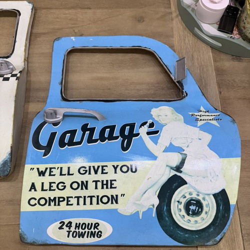 Retro 3D Metal Wall Signs set of 2 used, vintage car door design