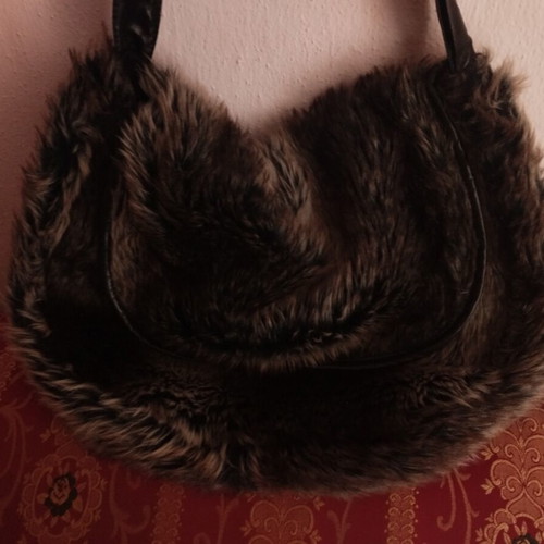 Boho Shoulder Bag New, Synthetic Fur Brown Melange