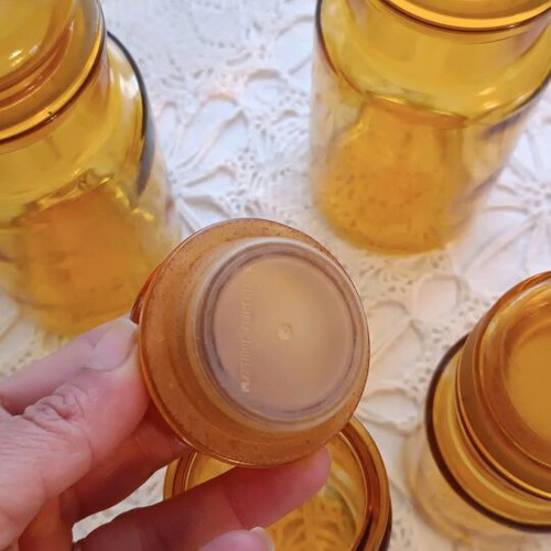 Vintage storage jars used, set of 2, amber glass