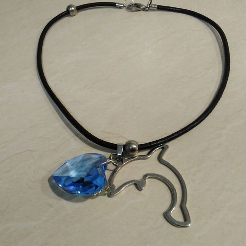 Women's necklace with silver dolphin and colorful stones, like new