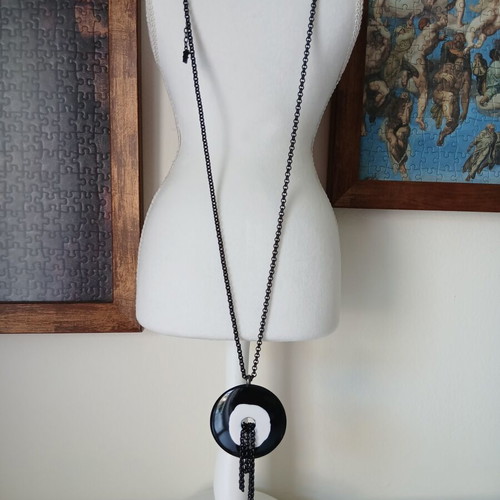 Folli Follie necklace with long chain, black and white