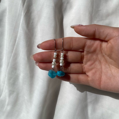Handmade boho earrings with beads, pearls and nephrite chips made to order