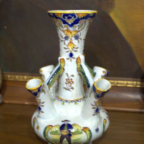 Antique French Quimper Faience Épergne Vase used, hand-painted c. 1880–1910