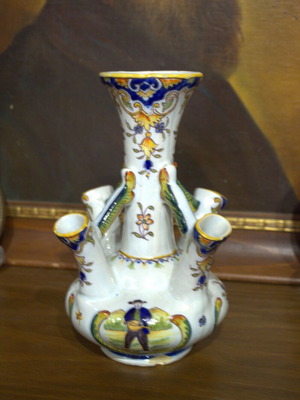 Antique French Quimper Faience Épergne Vase used, hand-painted c. 1880–1910