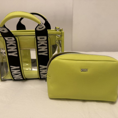 DKNY crossbody handbag, yellow-green, transparent with inner pouch