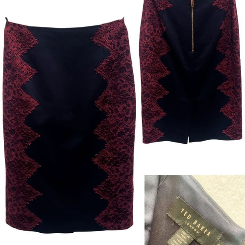 Ted Baker pencil skirt black with red lace trim used