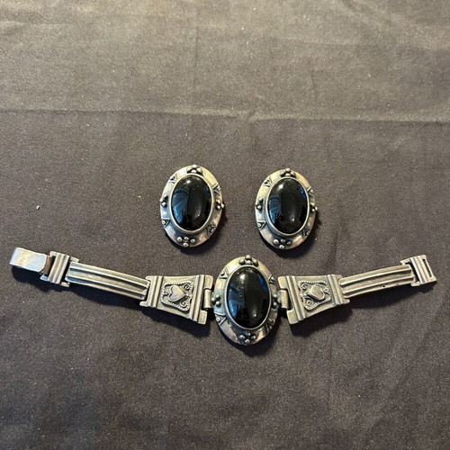 Vintage 925 silver set bracelet and clip-on earrings used