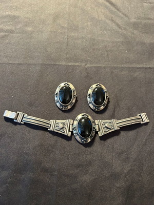 Vintage 925 silver set bracelet and clip-on earrings used