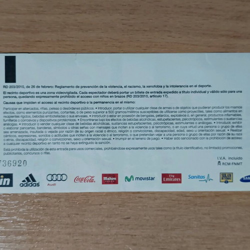 Collectible Real Madrid - Barcelona Supercopa 2012 ticket used