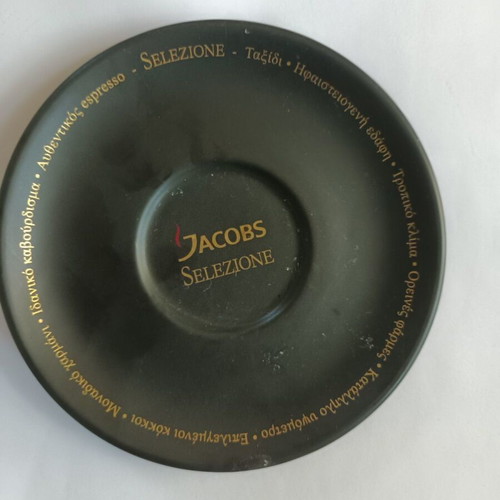 Jacobs glass coffee mug with porcelain saucer
