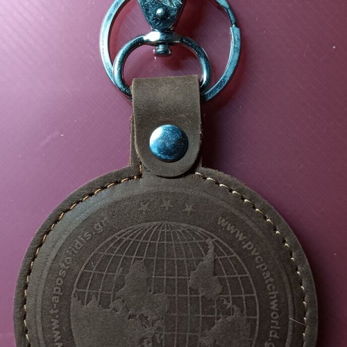 Leather keychain new, brown, large size