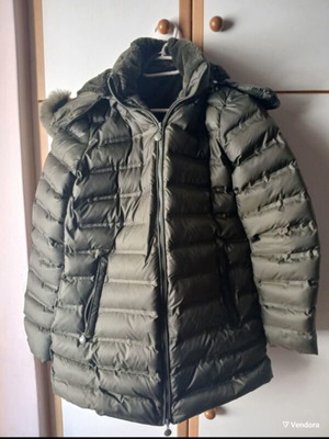 Γυναικείο puffer μπουφάν με κουκούλα σε πράσινο, μέγεθος M