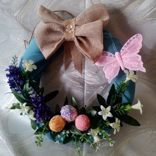 Spring May wreath used with eggs and wildflowers