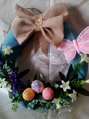 Spring May wreath used with eggs and wildflowers