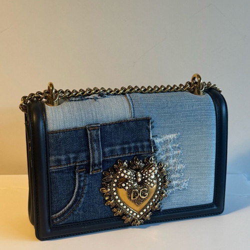 Dolce & Gabbana Blue Denim Patchwork Devotion Shoulder Bag like new