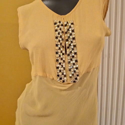 Pennyblack silk tank top mustard color size GB/10 new with strass