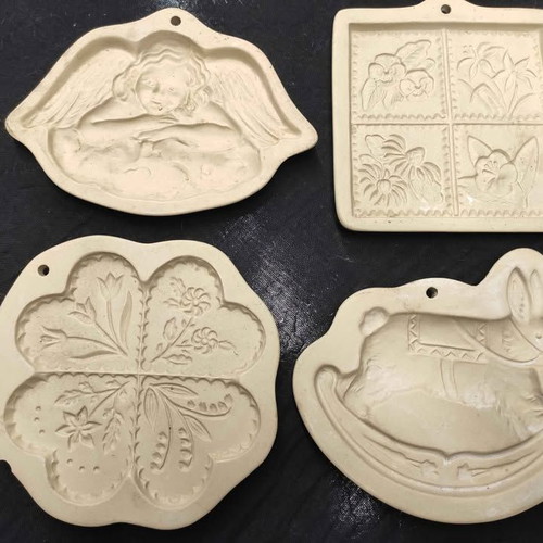 Ceramic cookie molds used, set of 4 large American vintage