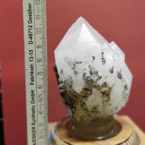 Polydidymos Quartz Crystal in Handmade Antique Wooden Base