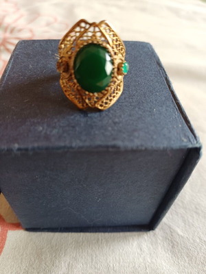 Ring set like new, yellow and silver with natural stones