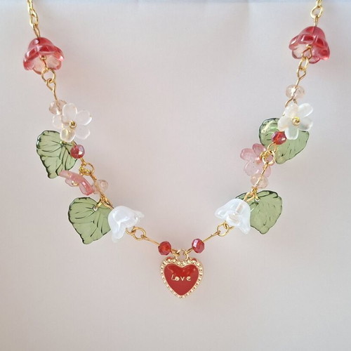 Women's gold necklace handmade, new, red and gold