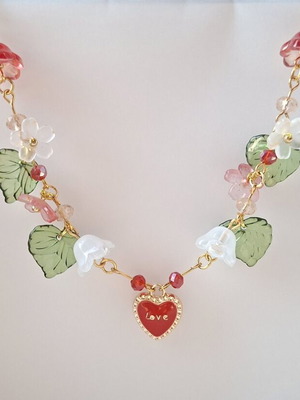 Women's gold necklace handmade, new, red and gold