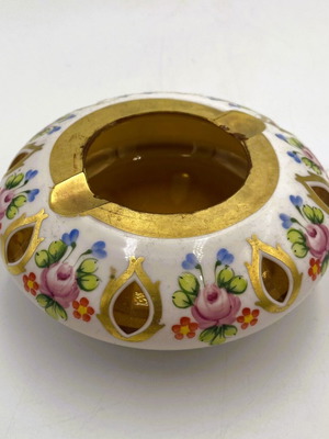Vintage Bohemian glass ashtray like new with handmade floral designs