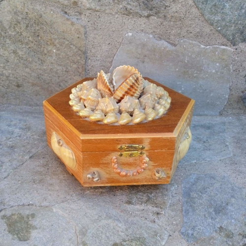 Jewelry box used from the 70s, wooden with mirror and velvet