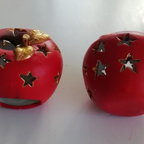 Christmas candle holders new, apple-shaped, set of 2 pieces