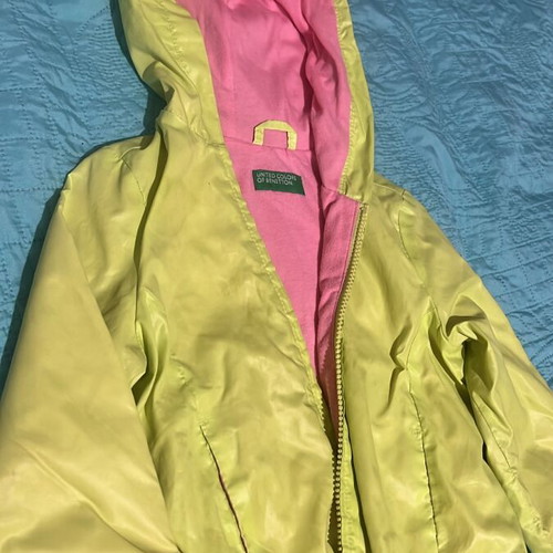 Benetton windbreaker jacket like new, 18-24 months, bright green and pink