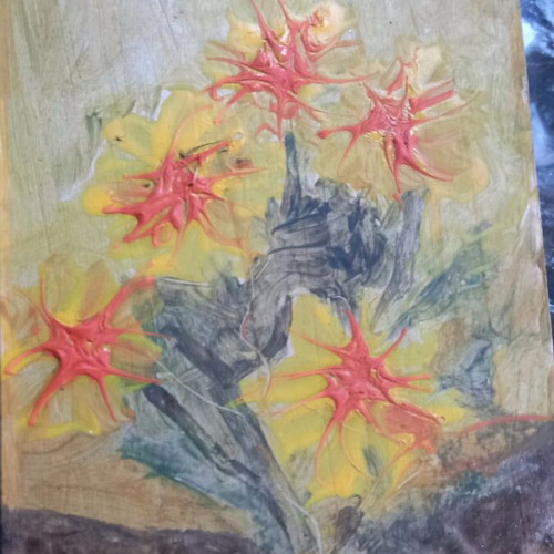 Wooden handmade bag new with painting by K.Kartsonaki