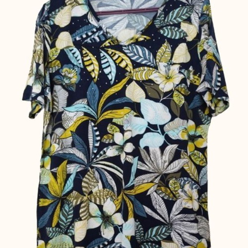 Floral tropical summer blouse with strass size L like new